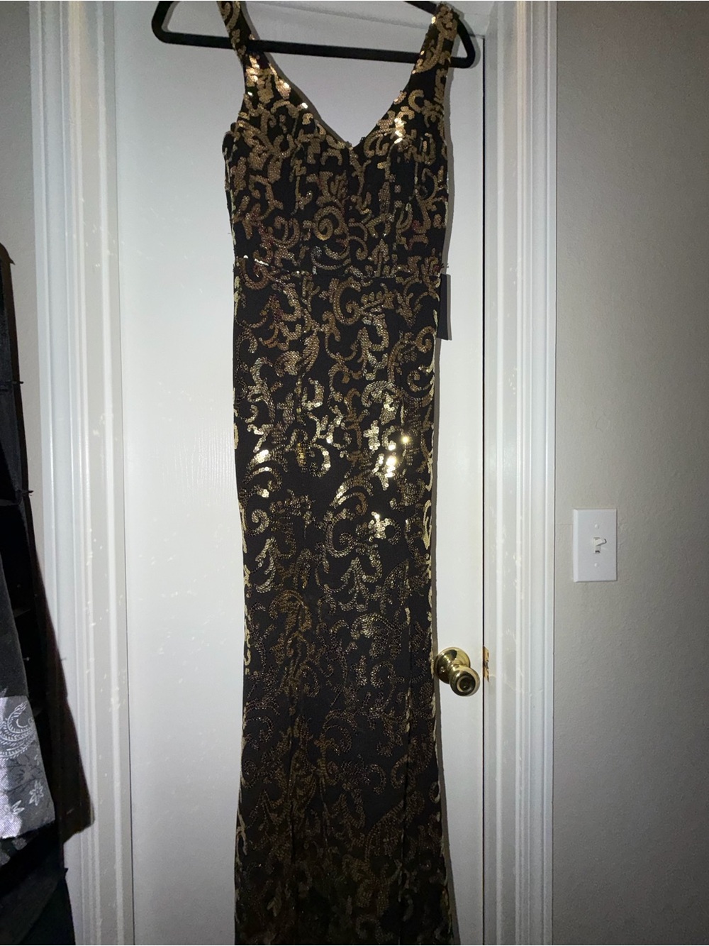 Black and Gold Sequin City Triangles Maxi Dress